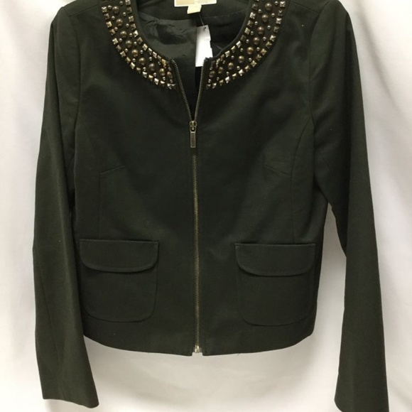 MICHAEL KORS Studded Moto Jacket Blazer Green S - Picture 7 of 10